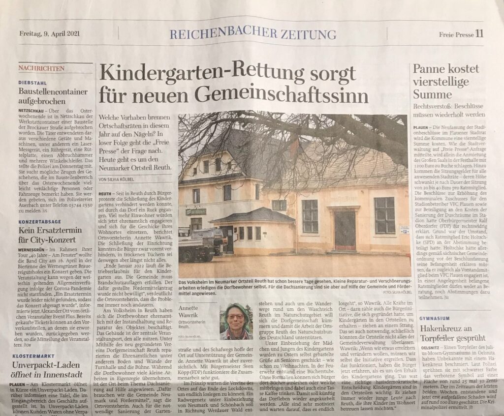 Freie Presse Artikel OR-Reuth 09.04.2021